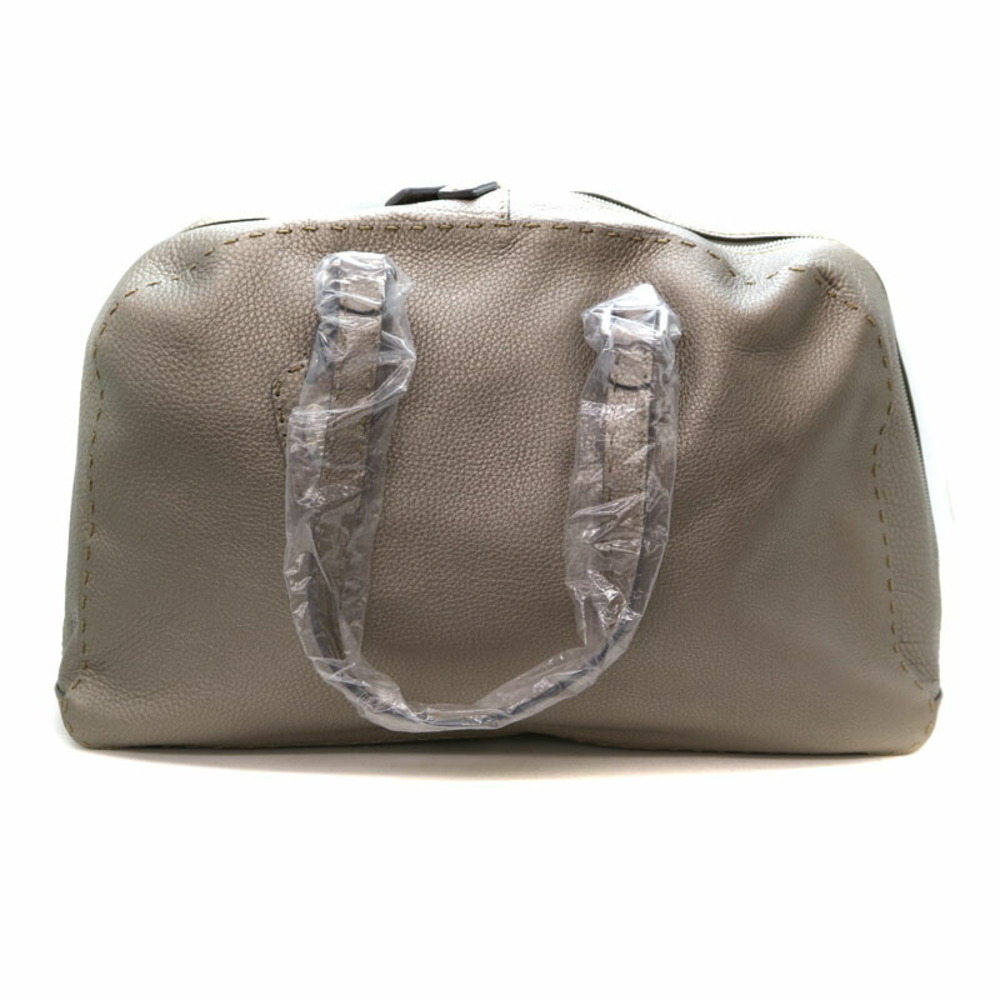 FENDI Selleria Boston Bag Handbag Leather Gray